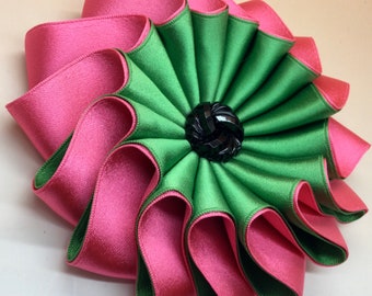 Pink and Green Satin Wheel Cocarde Applique