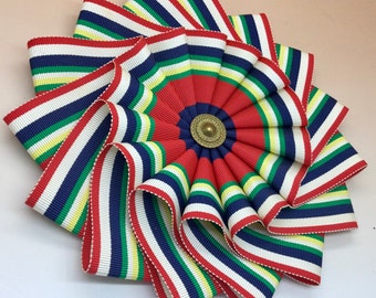 Red Blue Yellow and White Wheel Cocarde Cockade Applique Millinery Military Reenactment