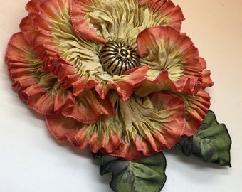 Hand Tinted Gold and Orange Pleated Millinery Flower