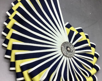 Yellow, Blue and White Striped Chambered Nautilus Cocarde Cockade Millinery,  Military Reenactment