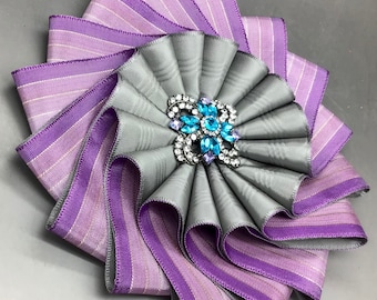 Lavender Ombré with Steel Grey Moiré Wheel Cocarde Applique