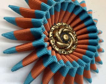 Blue and Orange Folded Cocarde Cockade Applique Millinery Military Reenactment