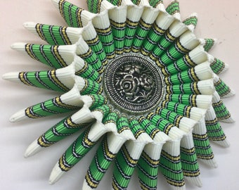 Apple Green, White, Black and Yellow Folded Cocarde Cockade Applique Millinery Military Reenactment