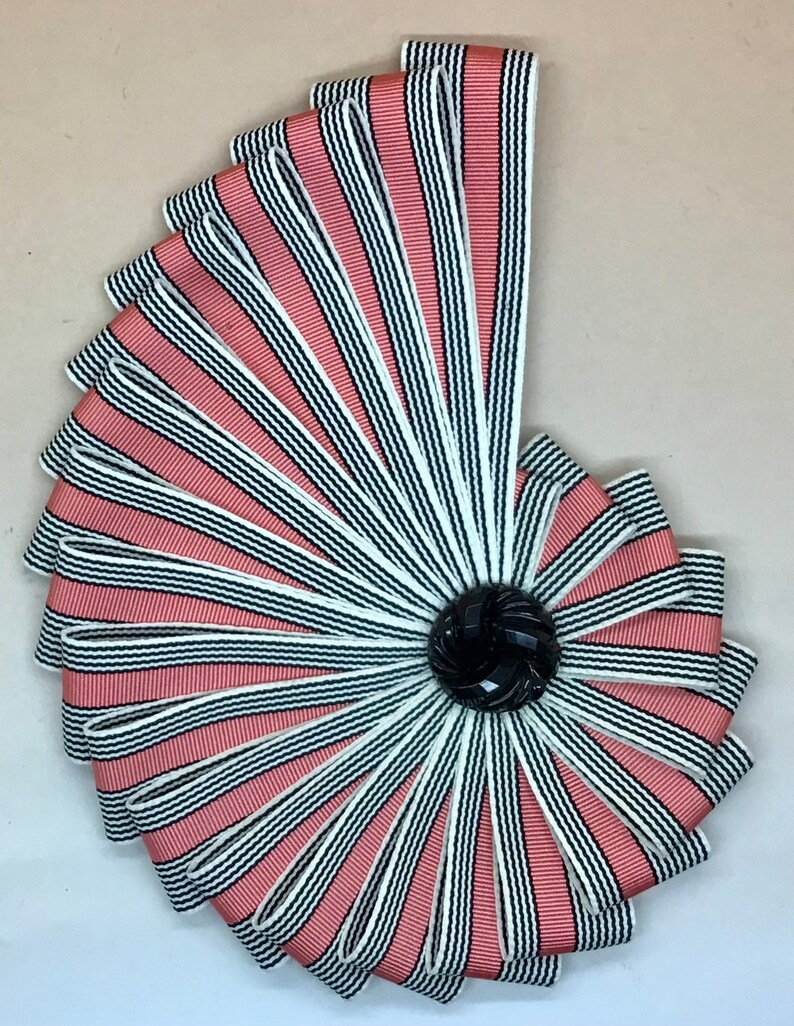 Coral Pink, White and Black Chambered Nautilus Cocarde or Cockade Appliqué image 2