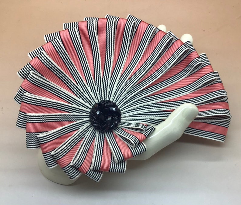 Coral Pink, White and Black Chambered Nautilus Cocarde or Cockade Appliqué image 4