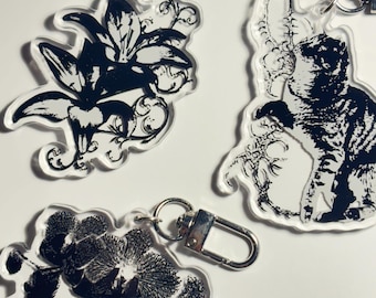 Black and White Cybersigilism Acrylic Keychain