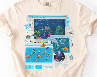 Frutiger Aero T-Shirt, YK2 Fashion, MS Paint Aquarium T-shirt, Early 2000s Fashion, 2000s aesthetic, 2000s Nostalgia, Clownfish T-shirt
