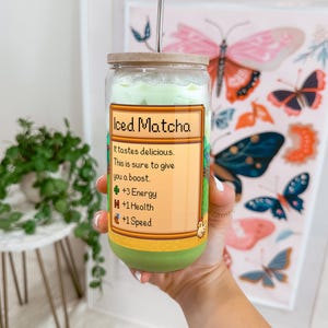 Stardew Valley Glass Cup With Straw, Stardew Valley Home Decor, Stardew Gift, Stardew Farmer, Stardew Valley Gift, Stardew Matcha Latte