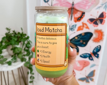 Stardew Valley Glass Cup With Straw, Stardew Valley Home Decor, Stardew Gift, Stardew Farmer, Stardew Valley Gift, Stardew Matcha Latte