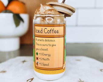 Stardew Valley Glass Cup With Straw, Stardew Valley Home Decor, Stardew Gift, Stardew Farmer, Stardew Valley Gift, Stardew Coffee