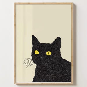 Schwarze Katze Print, Wand Kunst Poster, Kunstdruck, Katze Wand Dekor, Katzen Portrait, Badezimmer Katze Poster, Katzen Liebhaber Geschenk, Katzenliebhaber Geschenk, cat-24