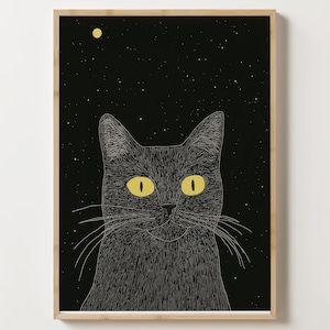 Schwarze Katze Print Wand Kunst Poster, Kunstdruck, Katzen Wand Dekor, Katzen Portrait, Badezimmer Katze Poster, Katzen Liebhaber Geschenk, Katzenliebhaber Geschenk, cat-25