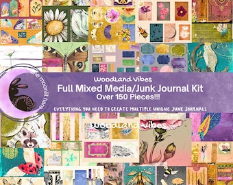 Woodland Vibes Junk Journal Kit, Mixed Media Ephemera (Digital Download)