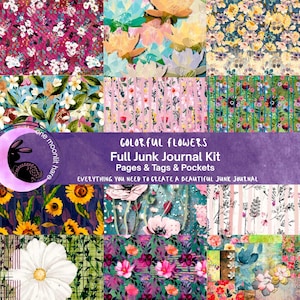 Fiori colorati - Kit completo per un diario di arte digitale. Crea splendide opere d'arte con tecniche miste, collage o un meraviglioso diario floreale.