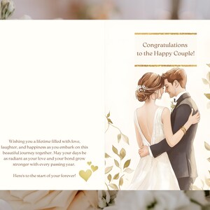 幸せなカップルの結婚おめでとうカードのダウンロード、印刷可能な結婚おめでとうカードテンプレート PDF、新郎新婦の結婚カード
