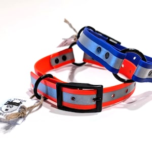 Alta visibilidad - Biothane reflectante - Impermeable - ¡Disponible con anillo central o recto!