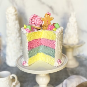 Pink Candy Cane Lane Fake Cake