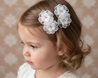 Handmade Daisy Flower Hair Clips, Christening Baptism, Flower Girl Accessory