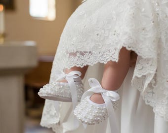 White Pearl Christening Shoes, Baby Baptism Shoes