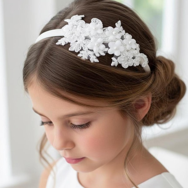 Faixa de cabeça de renda para florista: acessório de cabelo para casamento, acessório de cabeça para comunhão