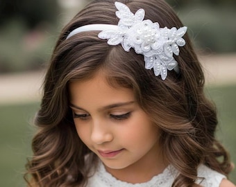 Lace Flower Bridal Headband - Holy Communion Alice Band, Wedding Headpiece