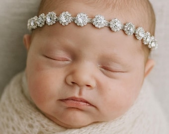 Fascia per neonato con strass, fascia per battesimo, accessorio per foto neonato