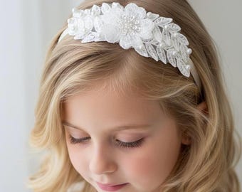 Lace Flower Bridal Headband, Holy Communion Headpiece, Wedding Hair Accessory