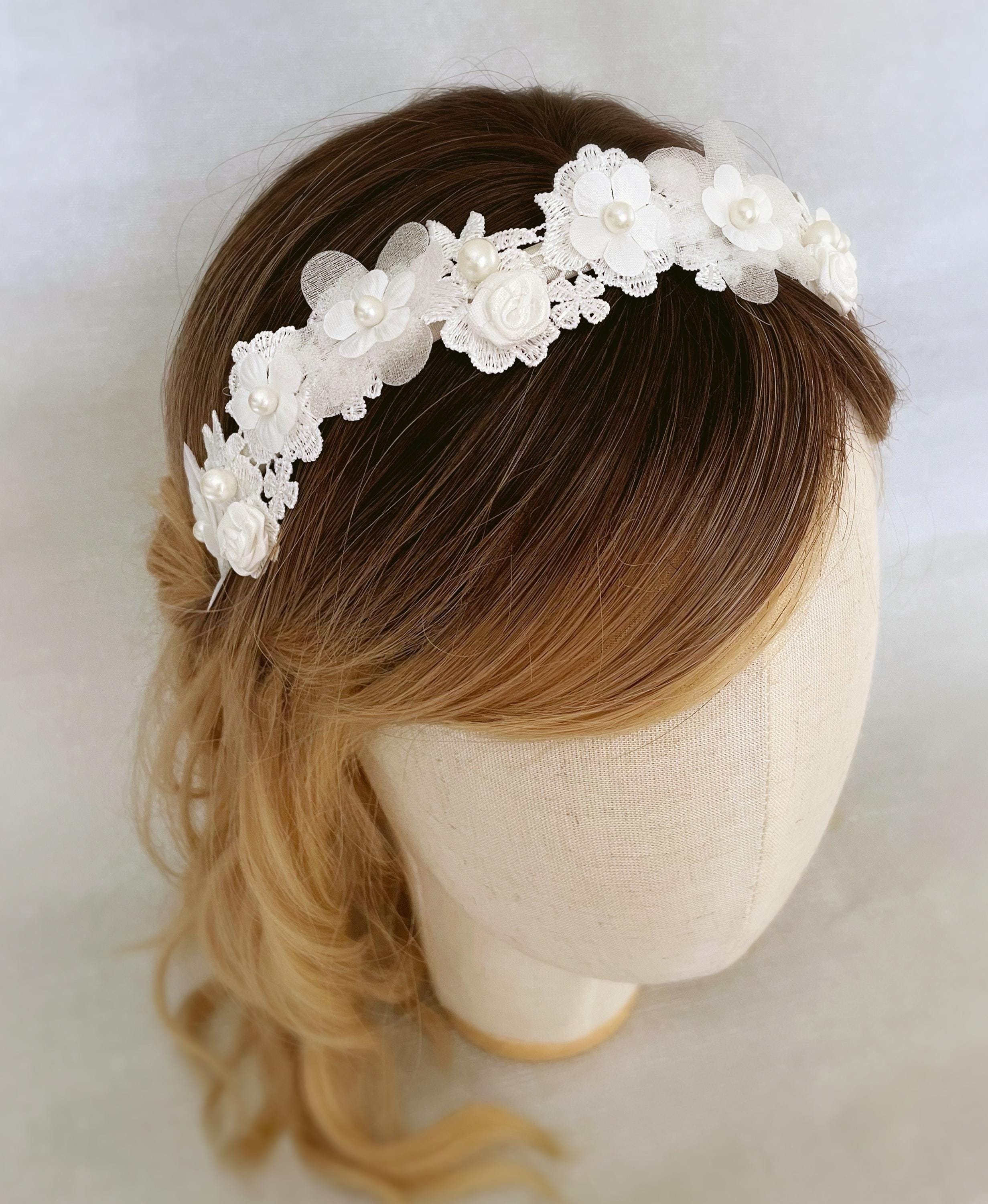 Lace Daisy Pearl Flower Girl Headband - Bridal Holy  display picture 2