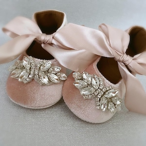 Pink Velvet Baby Shoes with Rhinestones, 1st birthday Shoes, Blush Velvet Christmas Shoes, First Walker Shoes, Wedding Shoes, Party Shoes