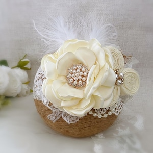 Baby Ivory Big Flower Headband, Ivory Flower Headband, Big Flower Headband with Pearls and Rhinestones, Baby Photo Prop, Baby Photo shoot