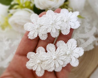 Handmade Daisy Flower Hair Clips, Christening Baptism Hair Accessories
