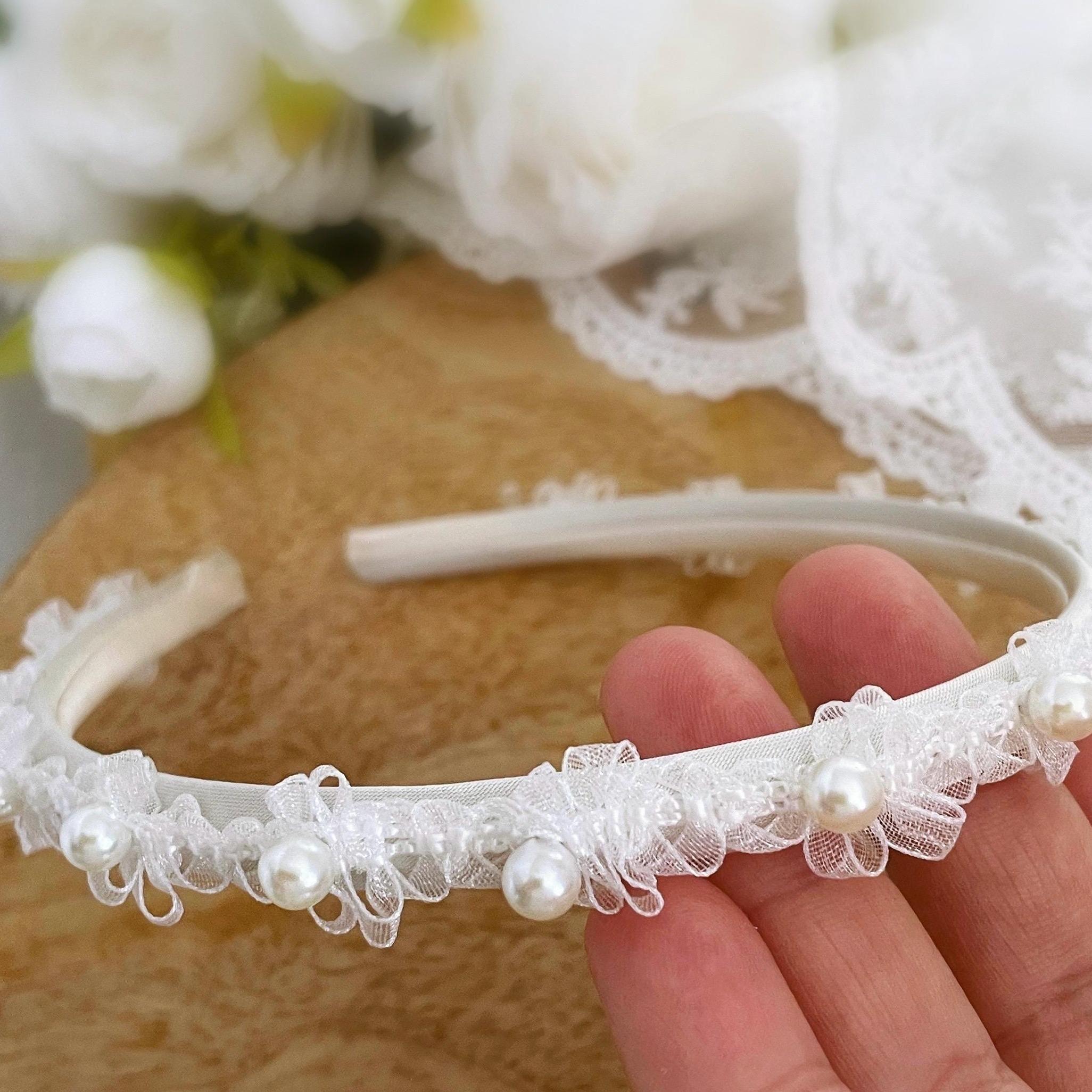 Pearl & Lace Holy Communion Headband: Satin Alice Band - Etsy