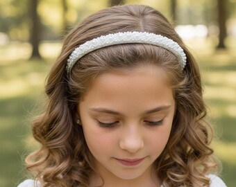 Beaded Satin Alice Band - Holy Communion, Wedding Bridal Headband