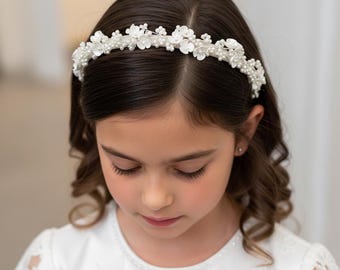 Flower Alice Band with Pearls - Holy Communion, Wedding Bridal Headband