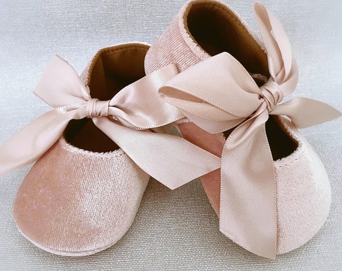 Pink Velvet Baby Shoes, Christening First Walker Shoes