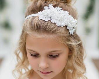 Beaded Lace Flower Headband, Bridal Aliceband