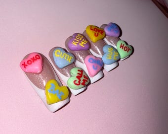 3D Conversation Heart Nails set