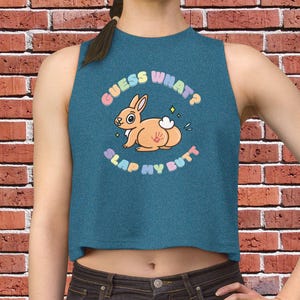 Flirty Bunny 'Guess What? Slap My Butt' Crop Top | Playful Graphic Top