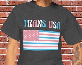 Trans USA Flag Pride T-Shirt: Unisex Heavy Cotton Tee