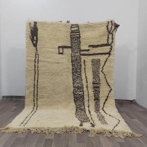 White rug fluffy- Beni ourain rug- Authentic Moroccan Rug- Custom Beni Ourain rug- Beni Rug Large Moroccan Rug- White& Black Rug- Custom rug