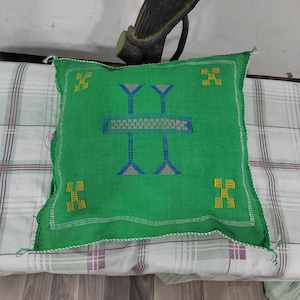 Grüne Kissen aus Seide, marokkanischer Kissenbezug, Akzentkissen, Lendenkissenbezug, Meditationskissen, marineblaues Lendenkissen, einzigartige Kissen