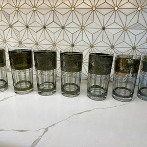 Vintage Cera Style Gilded Grape Tumblers | Set of 7 Mid-Century Bar Glasses