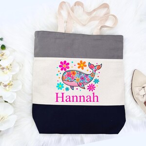 Custom Floral Fish Tote Bag, Sea Life Tote Bag, Personalized Whale Bag, Beach Gift Bag, Cute Fish Tote Bag, Summer Vacation  Bag