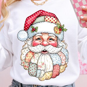 Patchwork Santa Claus PNG, Retro Christmas (Digital Download)