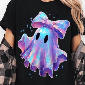 Iridescent Ghost Pumpkin PNG: Coquette Halloween Sublimation Design (Digital Download