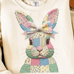 Conejito de patchwork floral PNG, Conejito de patchwork de Pascua PNG, Edredón inspirado en los 90 PNG, Conejito PNG, Conejito PNG, Pascua de Dollar Tree