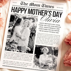 Mall för utskrivbar tidning för mors dag, personlig alla hjärtans dag-present, anpassad tidning, utskrift av grattis på mors dag, mors dag (canva)