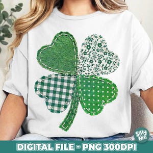 Koniczyna w stylu patchworkowym PNG, grafika na Dzień Świętego Patryka (pobranie cyfrowe)