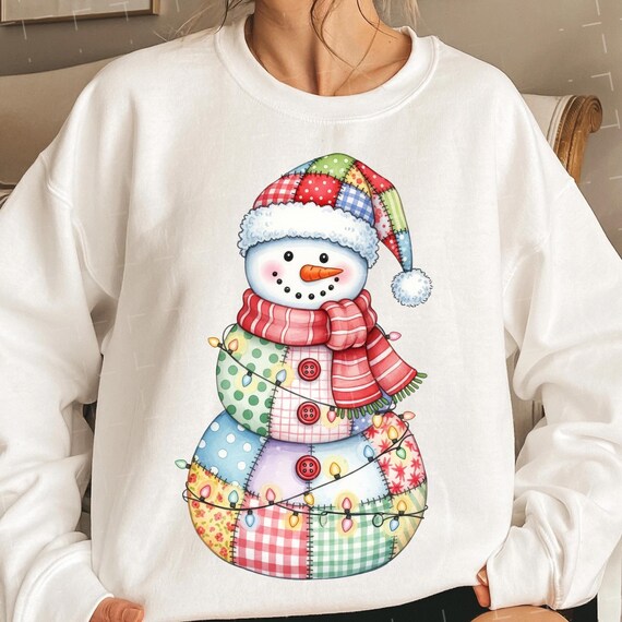 Christmas patchwork PNG Winter Snowman png, Patchwork sweatshirt PNG, preppy Christmas png, Snowman Png, Christmas png for shirt