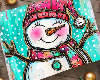 Preppy Christmas Snowman PNG, Girly Cowgirl Xmas Design (Digital Download)